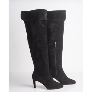 L'Agence Womens Black Suede Thigh High Heeled Boots over knee US 8.5 EU 39 New